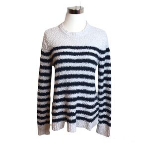 Marled Reunited Clothing Size M Crew Neck Pullover Sweater‎ Blue Cream Stripe